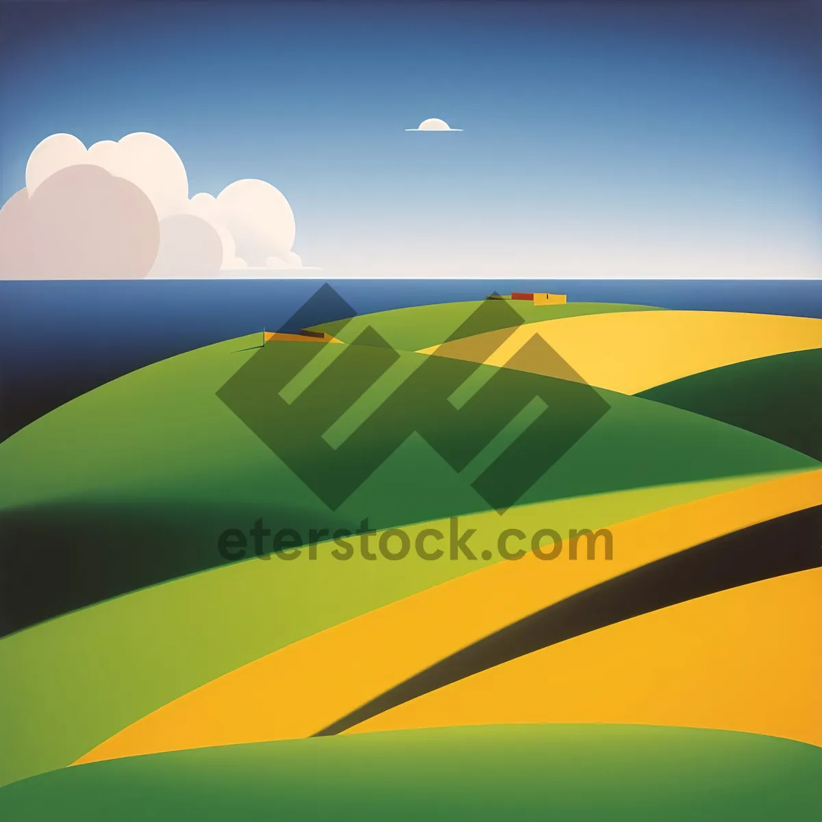 Picture of Summer Sky Landscape: Vibrant Country Graphic with Curves