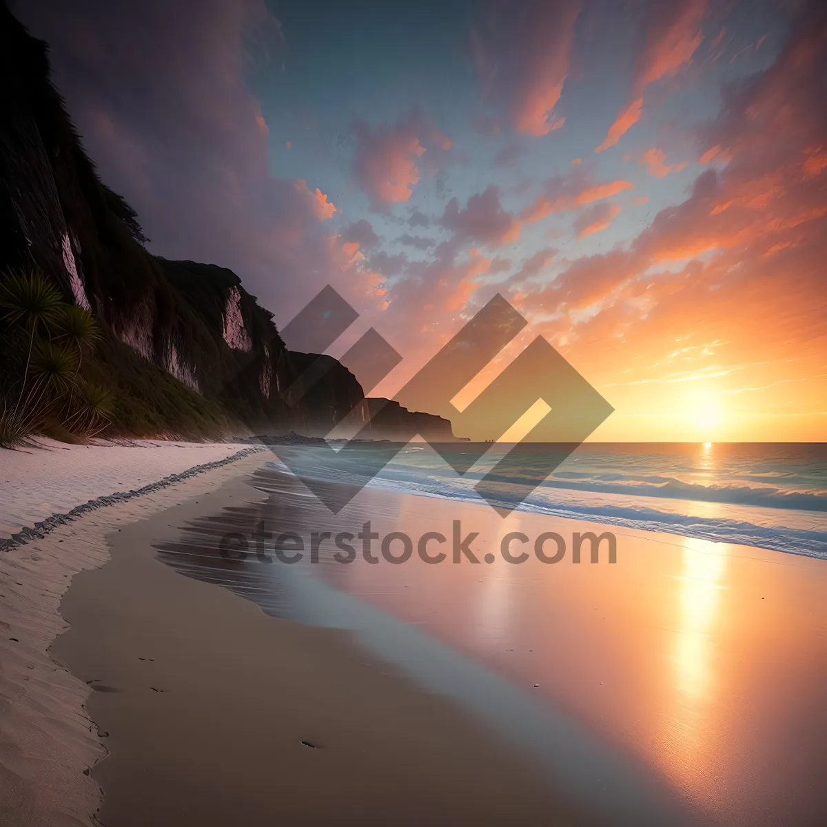 Picture of Golden Horizon: Beach Sunset Reflection