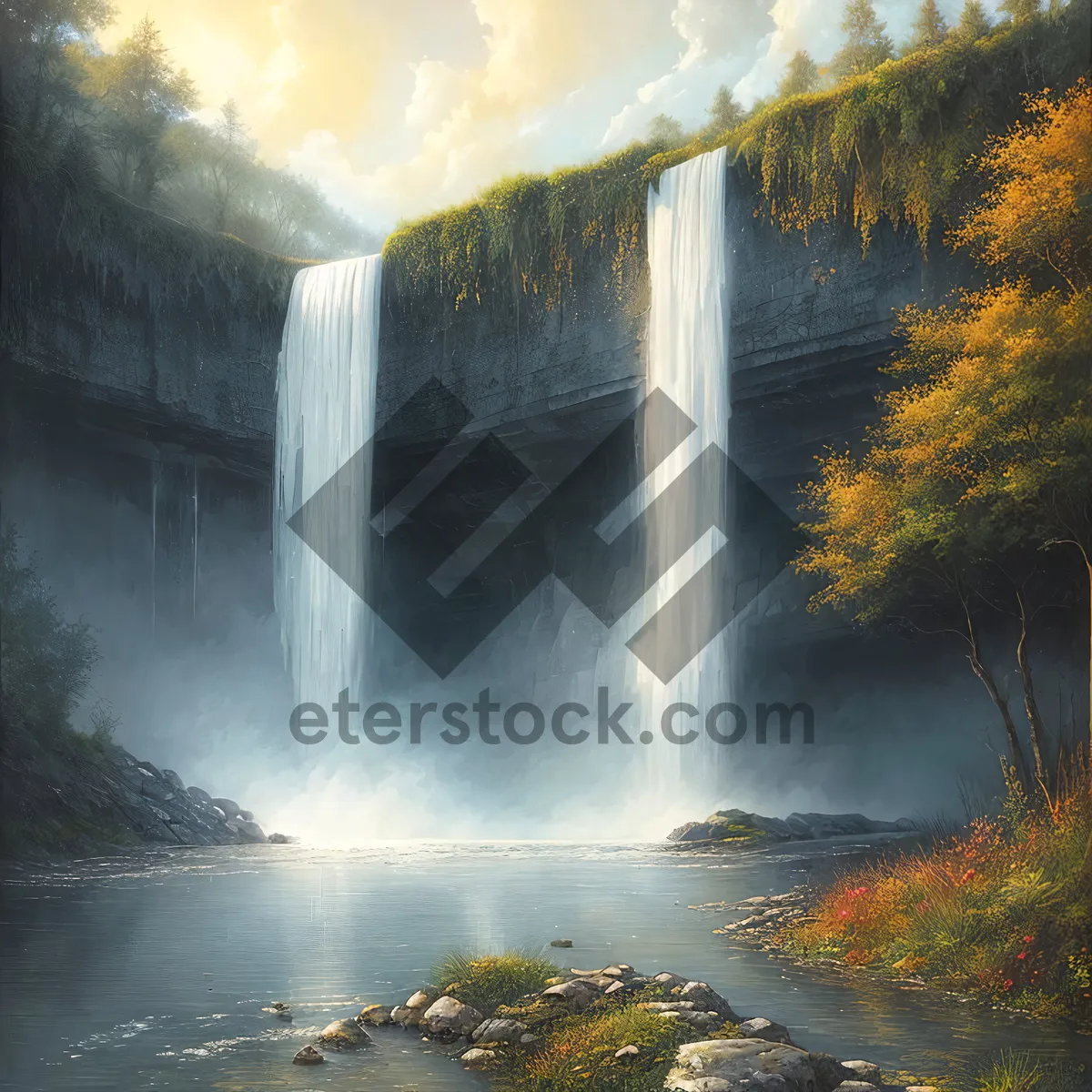 Picture of Wild Mountain Cascade in Serene Forest
