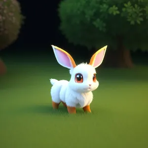 Fluffy Bunny with Cute Ears in Spring Grass