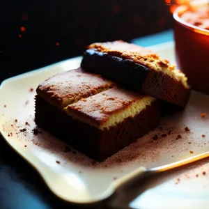 Sweet Chocolate Cake Slice with Chocolate Sauce