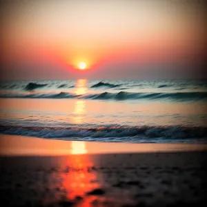 Sunset Reflection on Tropical Ocean Beach