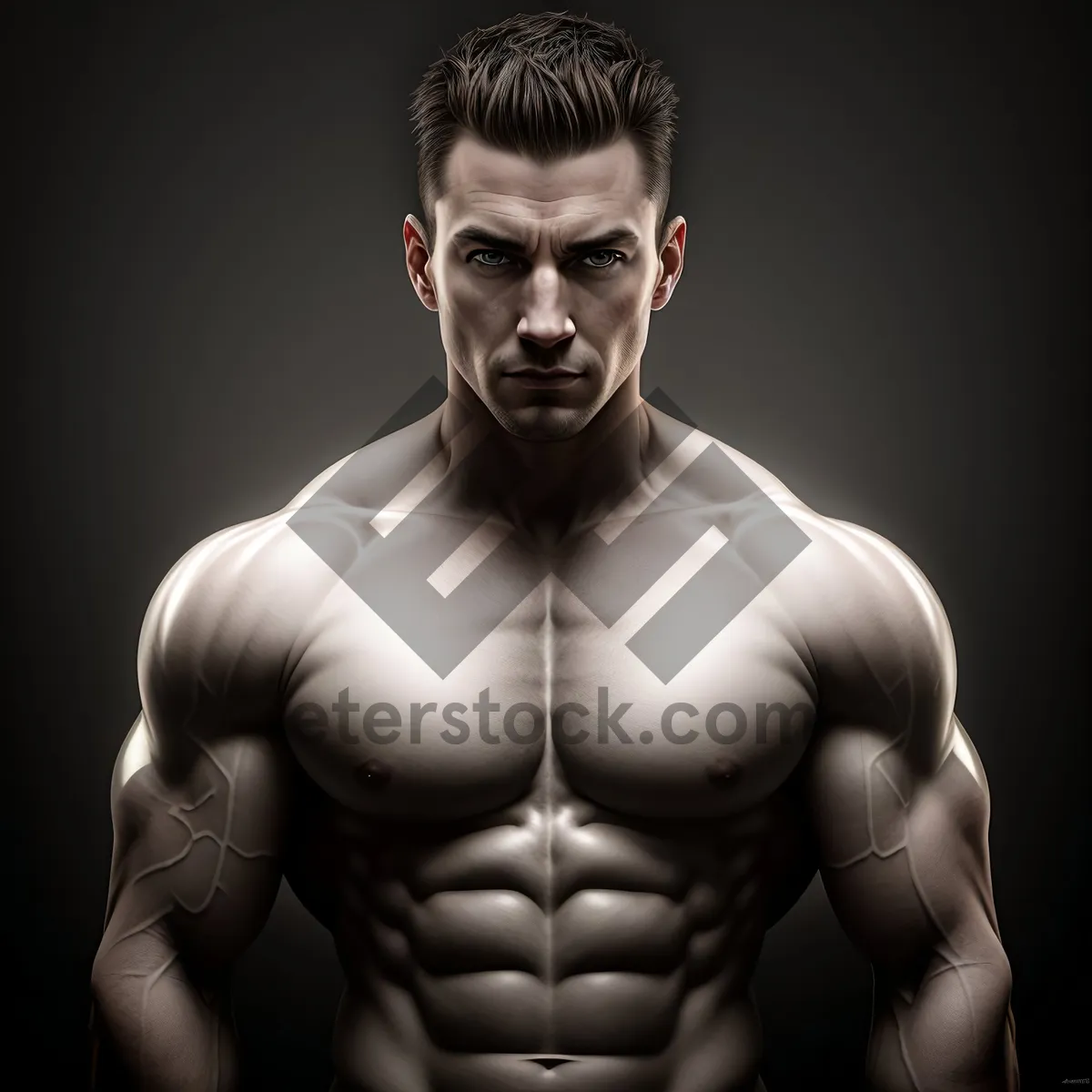 Picture of Fit and Muscular Male Athlete Flexing Biceps