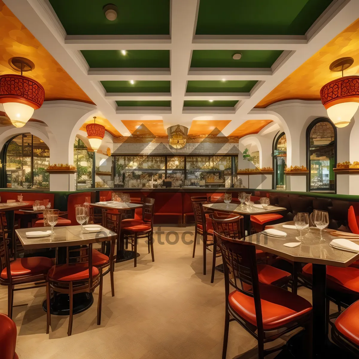 Picture of Modern restaurant interior design with luxury furniture and decor.