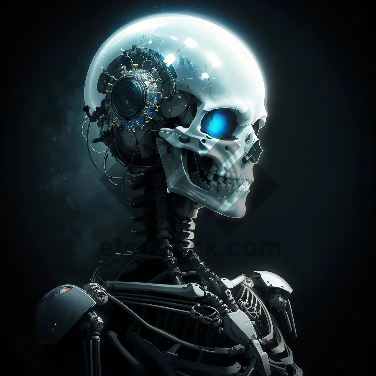 Picture of 3D human skull lamp on planet earth