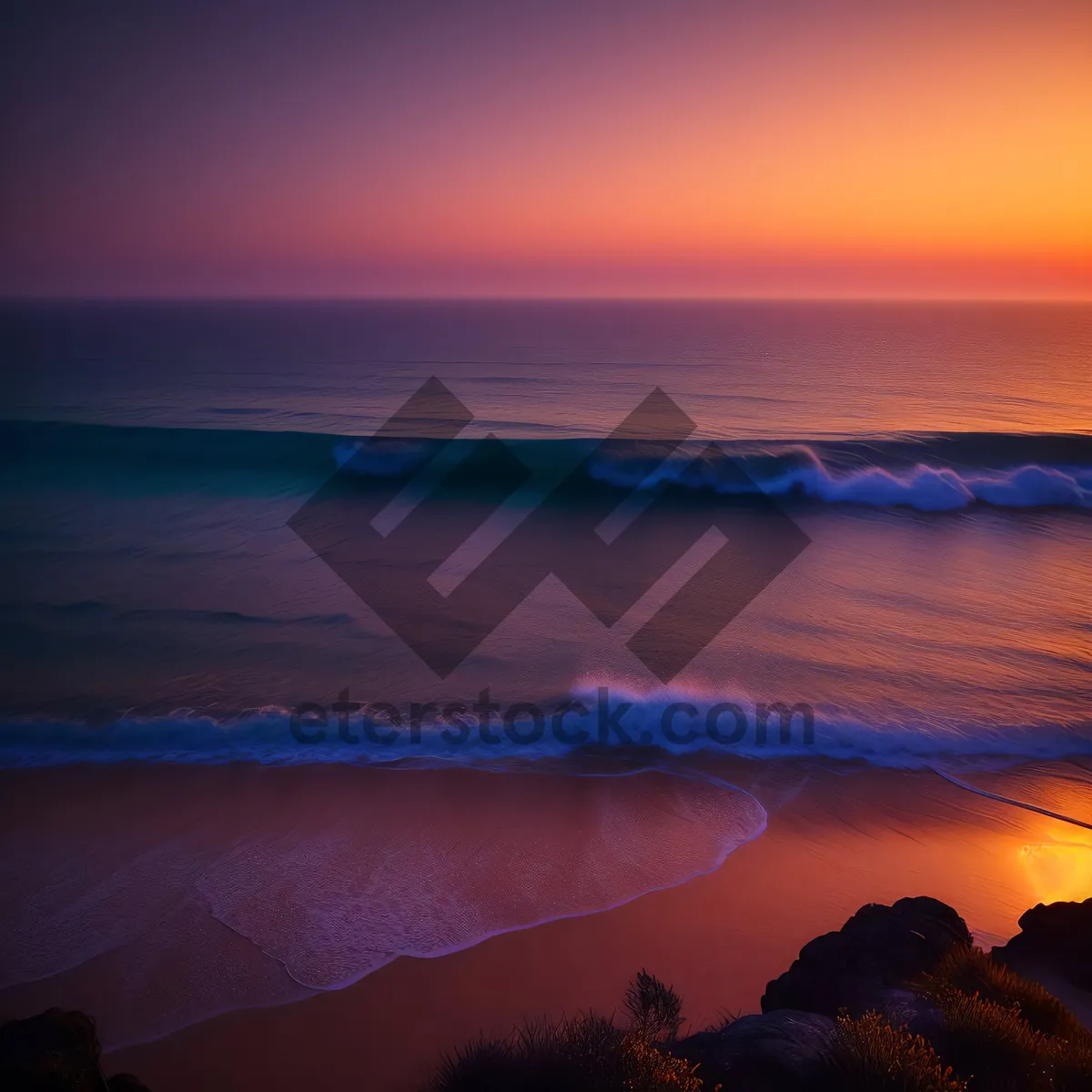 Picture of Golden Coastal Sunset over Sparkling Ocean Waves