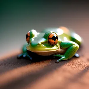 Colorful Eyed Tree Frog Peeping Through Orange Leaves