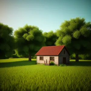 Rural Farm Landscape with Barn and Rolling Fields