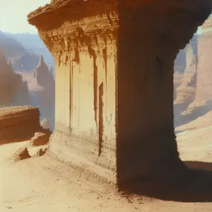 Ancient Temple Ruins amidst Sand and Sky