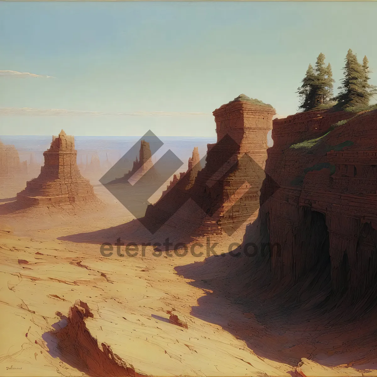 Picture of Arid Mountain Ravine: Majestic Sandstone Landscape