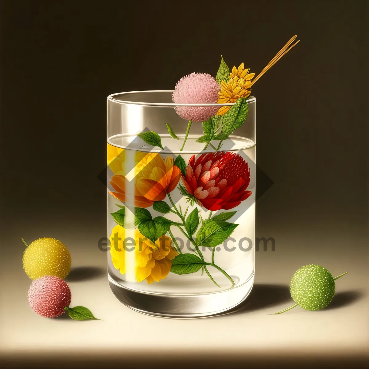 Picture of Fresh Strawberry Lemonade in Glass with Juicy Berries