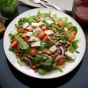 Fresh Vegetable Salad with Spicy Sauce and Pepper