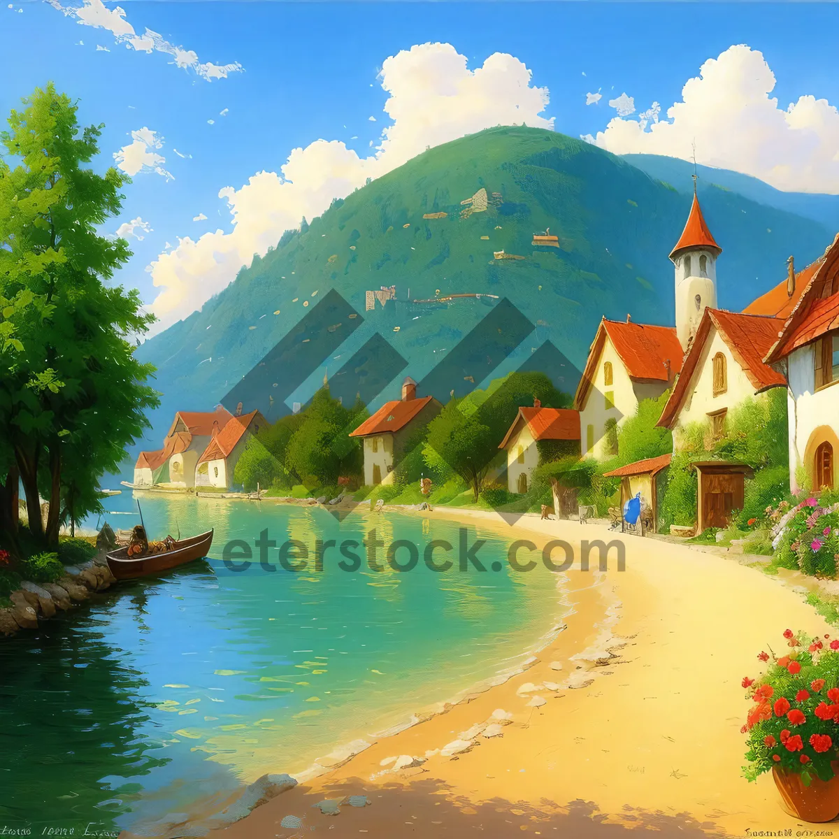 Picture of Tropical island paradise with turquoise ocean, palm trees.