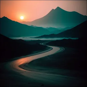 Vibrant Horizon: Majestic Sunset over Desert Mountains