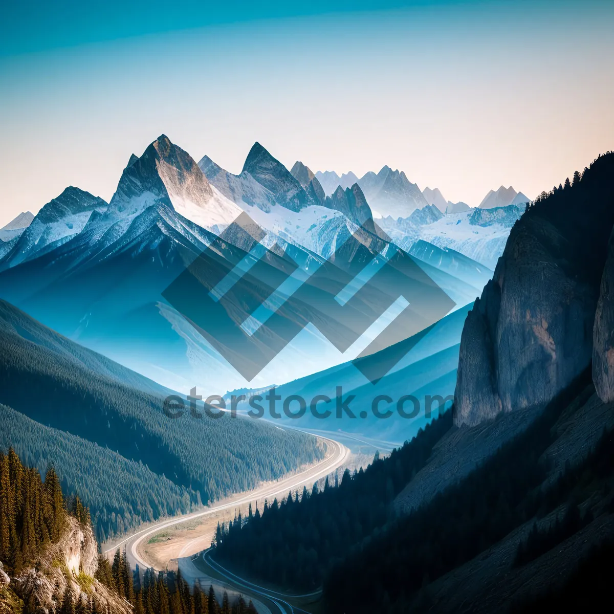 Picture of Majestic Snow-Capped Mountain Peaks Overlooking Glacial Lake