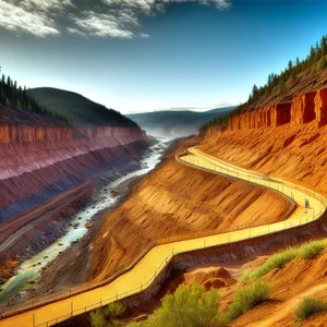 Scenic River with Mountainous Landscape and Barrier