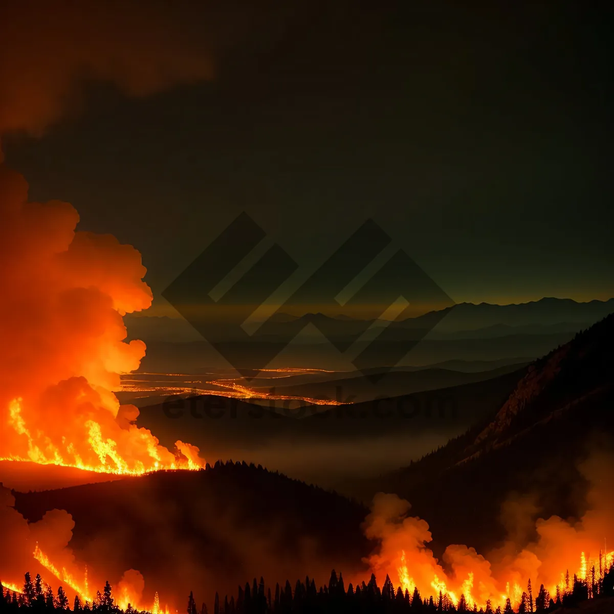 Picture of Blazing Sunset Over Volcano: Fiery Mountain Glow