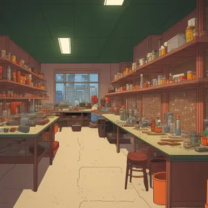 Modern library interior with white chairs and tables