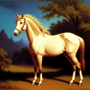 Majestic Thoroughbred Stallion Galloping in Rural Pasture.