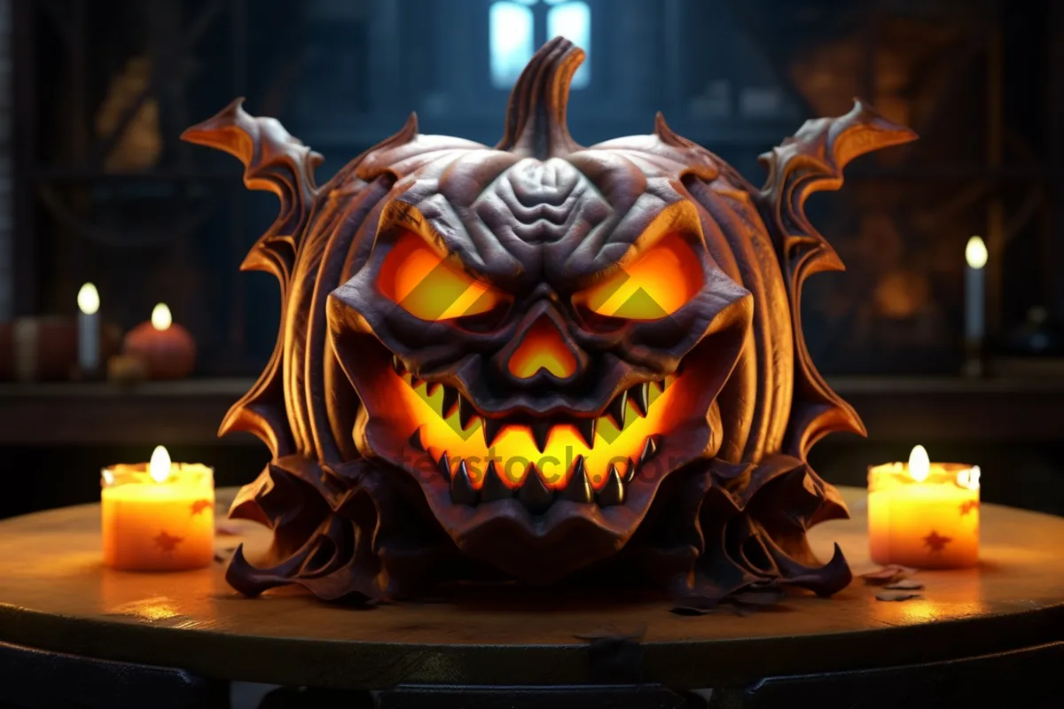 Picture of Halloween Jack O' Lantern with Glowing Candle