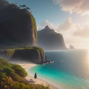Scenic Sunset View of Coastal Cliff and Rock Formation