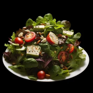 Healthy grilled vegetable salad with fresh cherry tomatoes