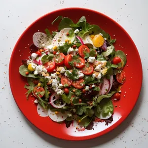 Fresh Vegetable Salad with Chickpeas and Olives.