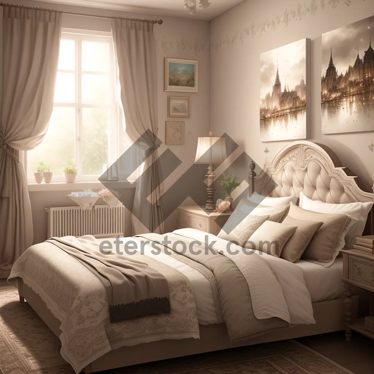 Picture of Modern Bedroom with Stylish Furniture and Cozy Atmosphere