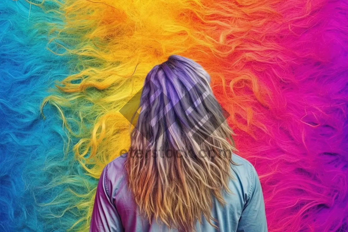 Picture of Fashion Portrait with Colorful Fractal Hair and Feather Boa