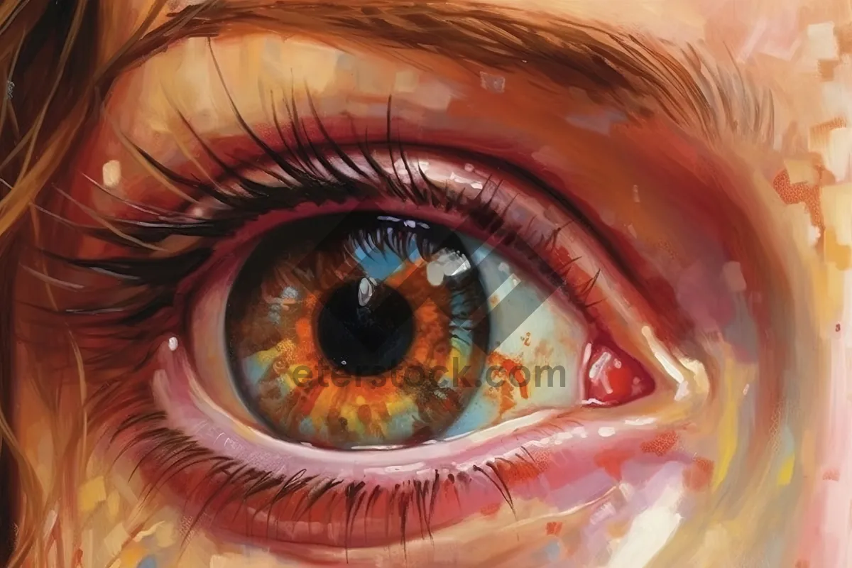 Picture of Close-up view of human eye with eyebrow and iris.