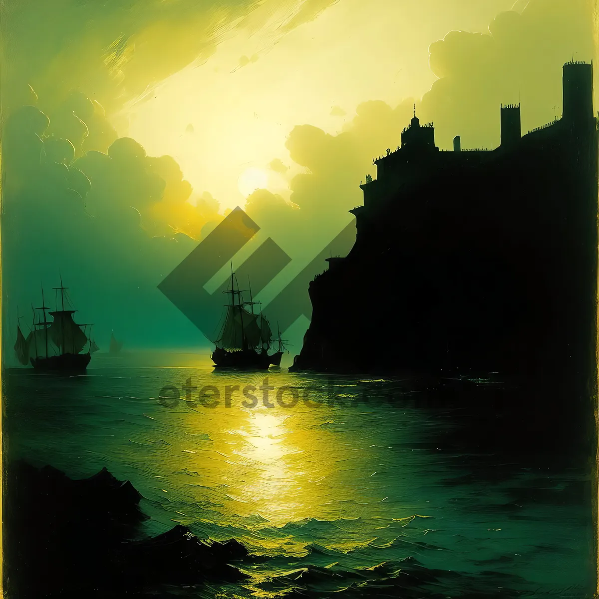 Picture of Sunset Reflection on Ocean Horizon