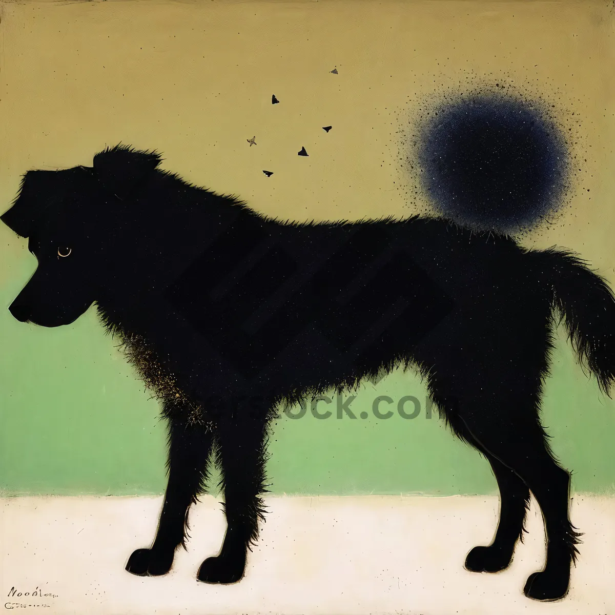 Picture of Black Shepherd Dog with Majestic Fur and Curly Tail