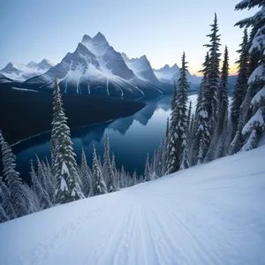 Snowy Alpine Mountain Peak in Winter Landscape