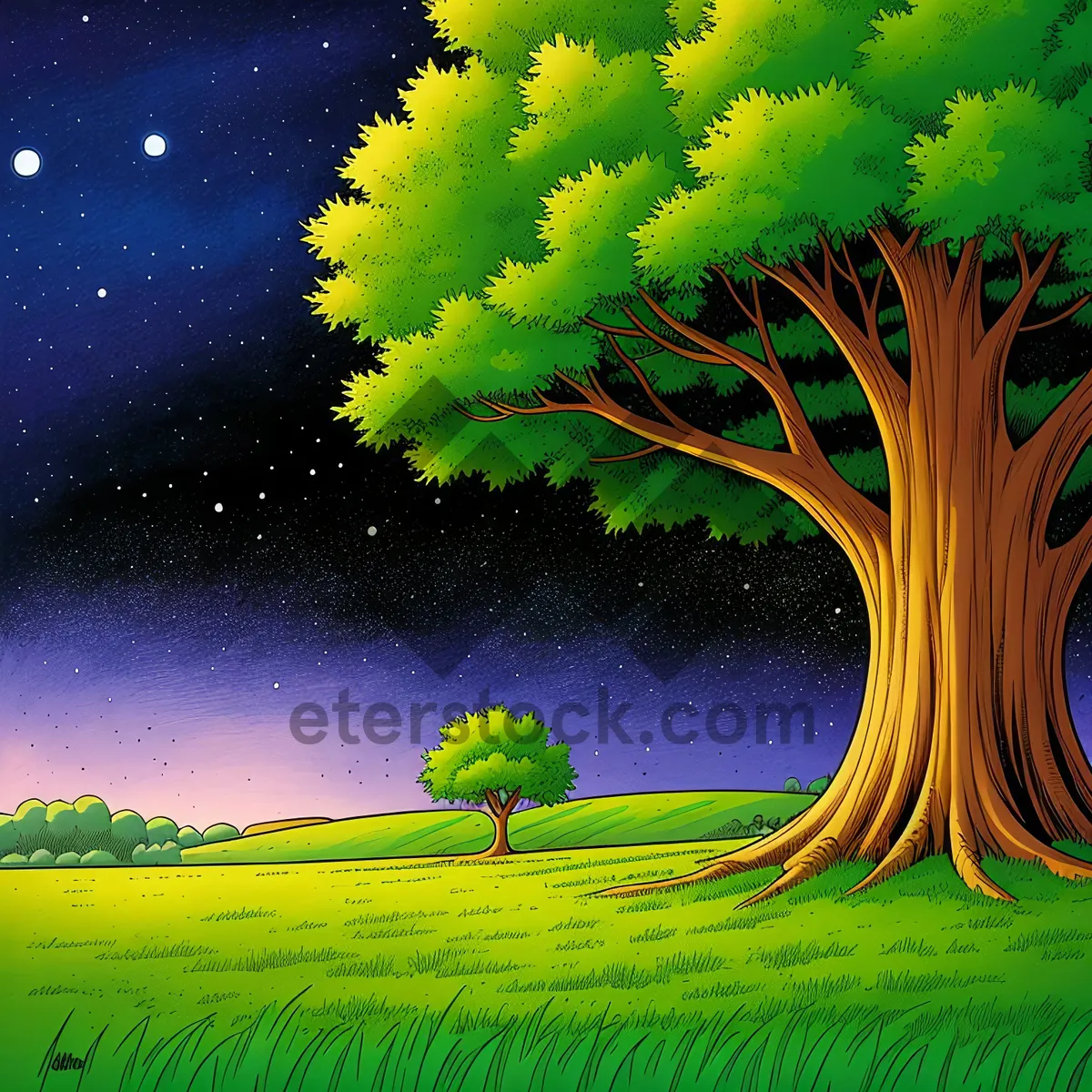 Picture of Vibrant Meadow Landscape under Clear Blue Sky