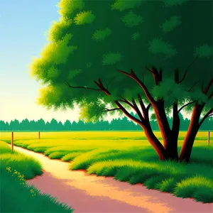 Serene Sunrise over Lush Meadow and Clear Sky