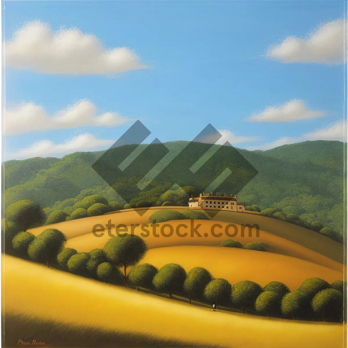 Picture of Rustic Countryside Landscape with Abacus and Calculator