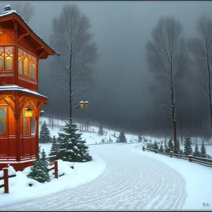 Winter Wonderland: House in Snowy Landscape.