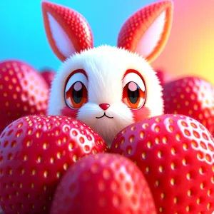 Sweet Rabbit Holding Juicy Strawberries