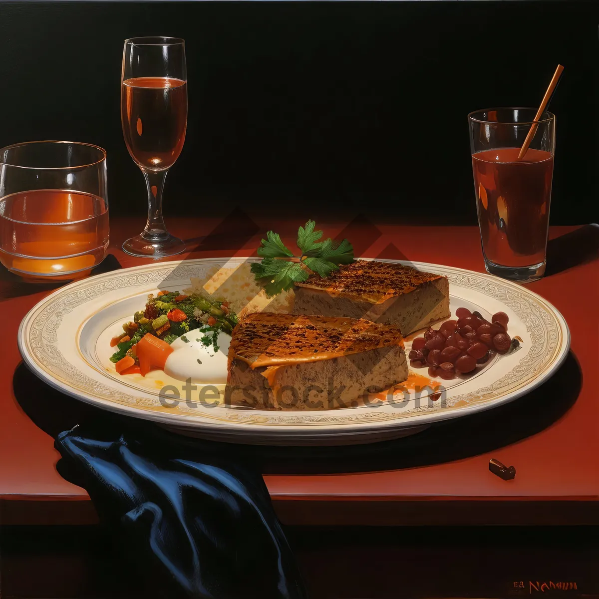 Picture of Delicious Gourmet Salad on Wooden Board