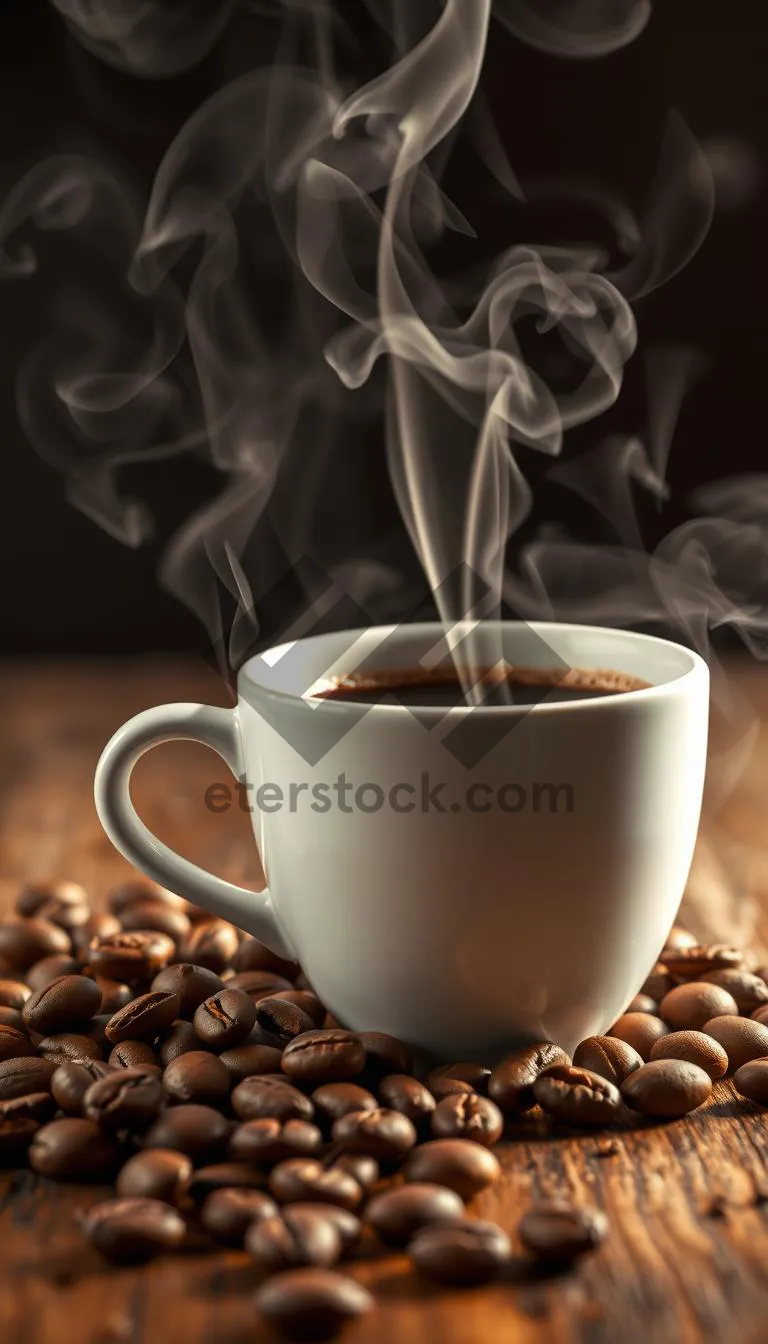 Picture of Morning brew on dark table with hot espresso.