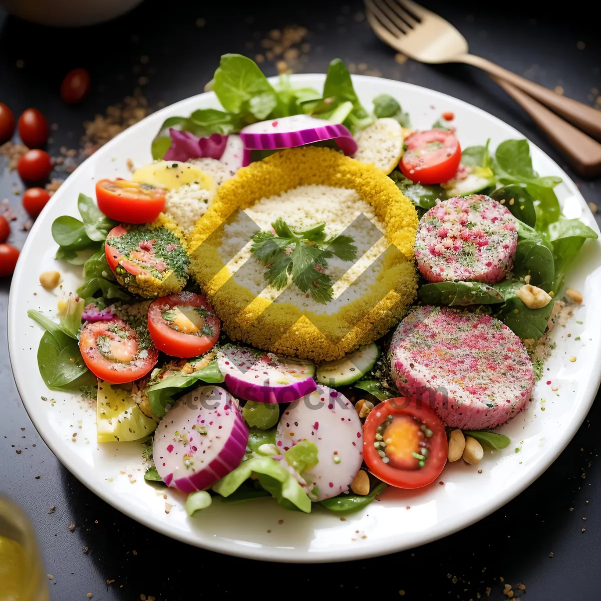 Picture of Delicious Gourmet Vegetable Salad with Fresh Meat