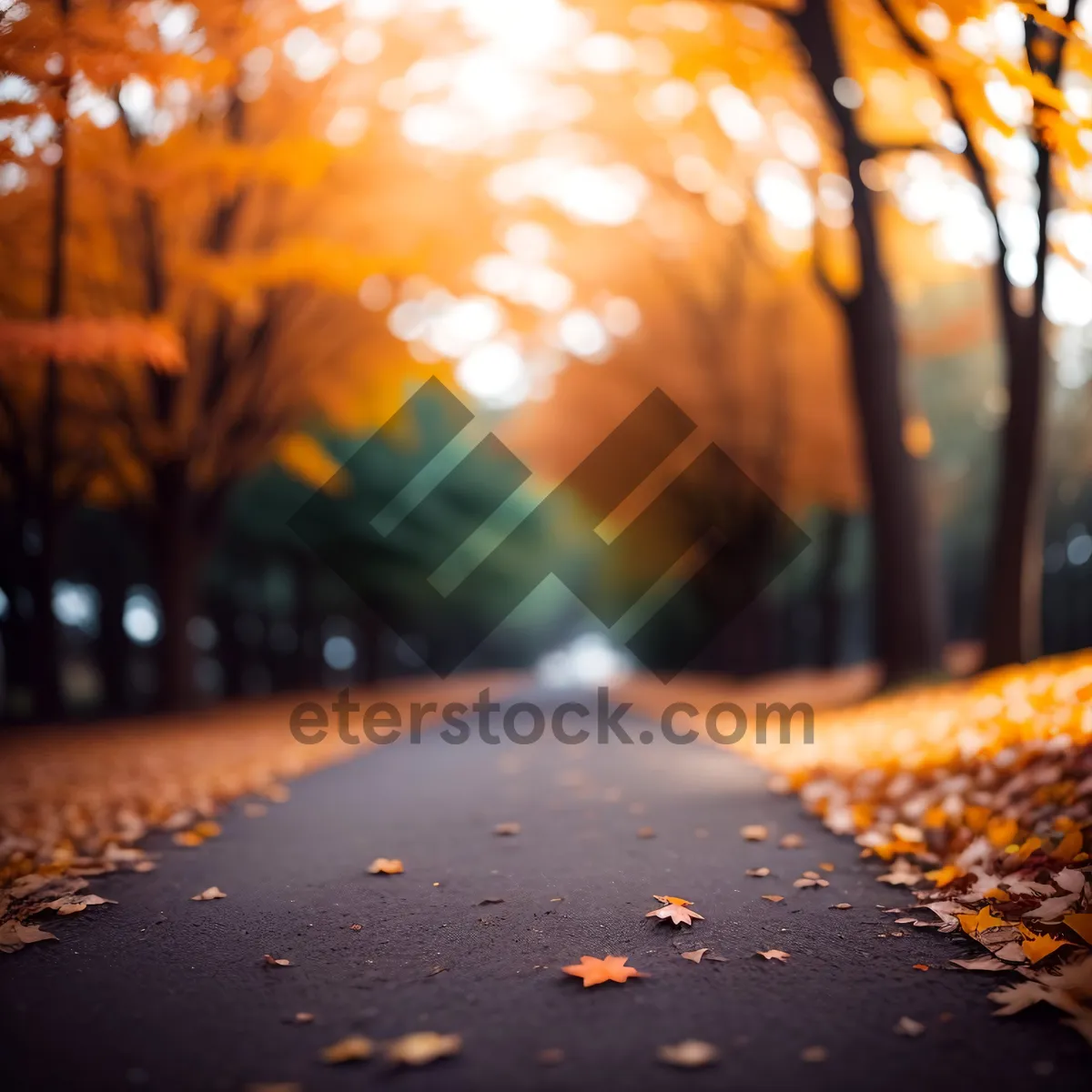 Picture of Golden Sunset Avenue under Autumn Sky