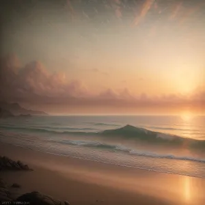 Golden Horizon: Tranquil Sunset on Tropical Beach