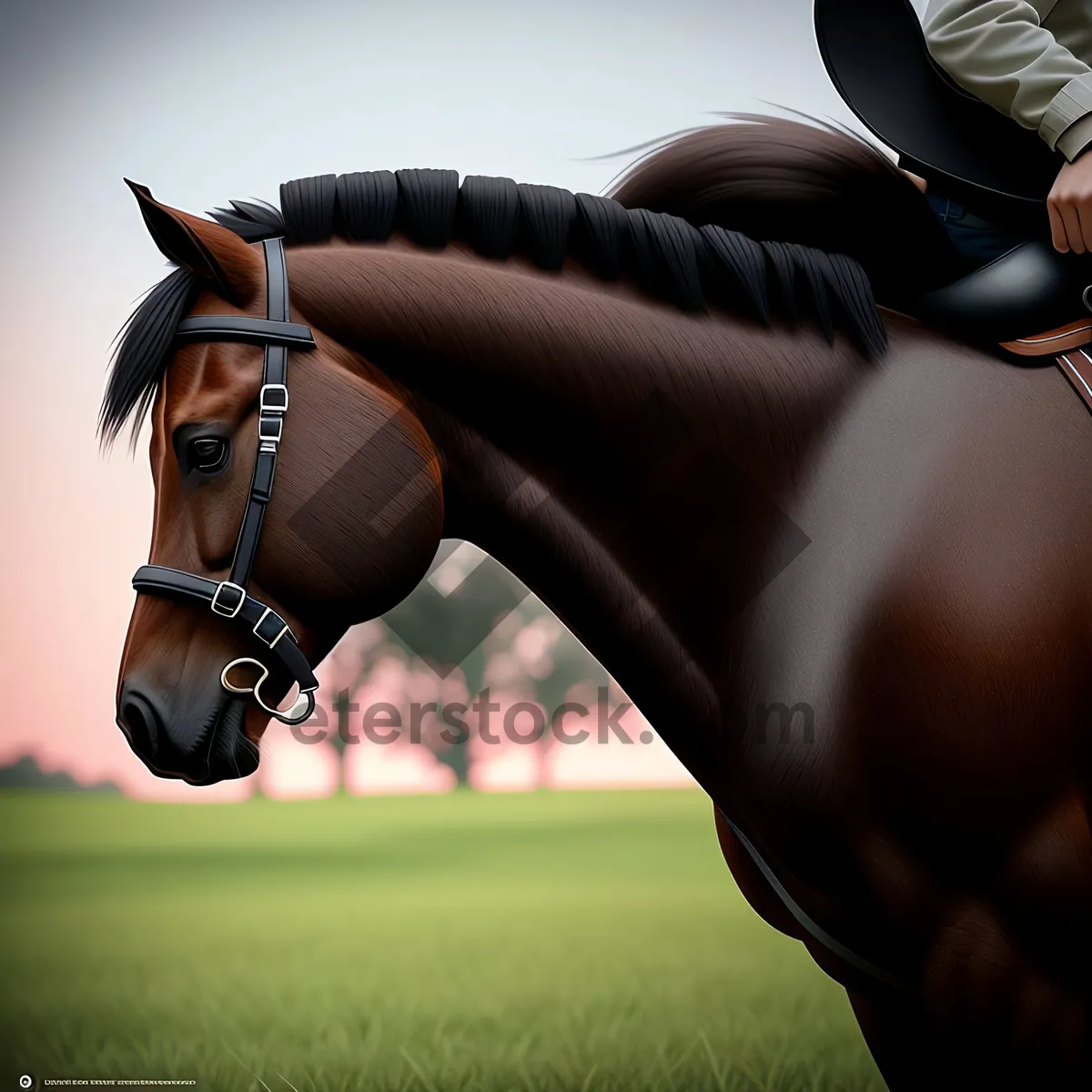 Picture of Thoroughbred Stallion in Brown Stock Saddle