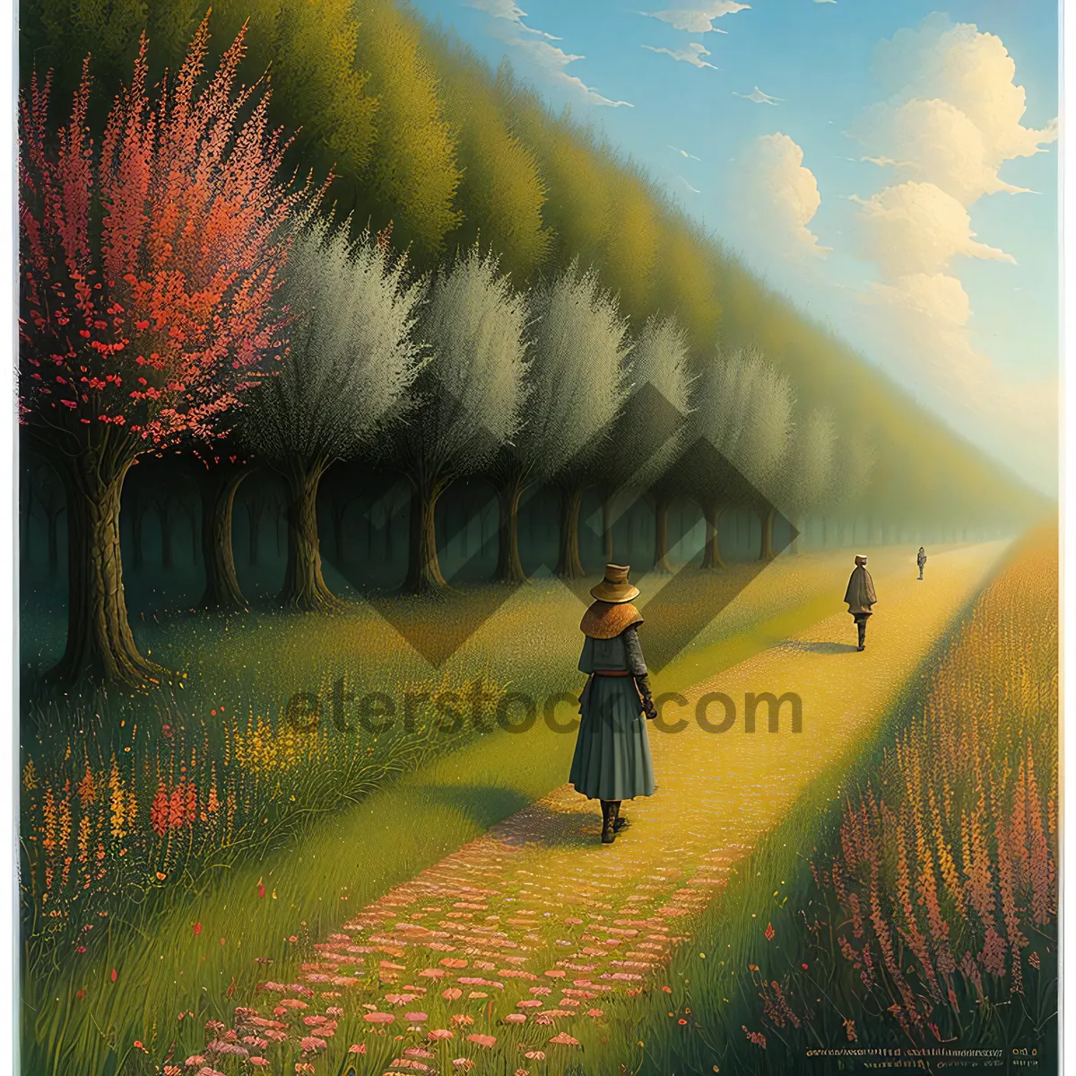 Picture of Sweeping Skies: Tranquil Landscape with Broom Brush