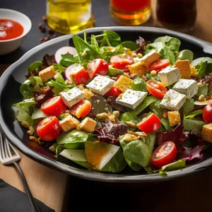 Healthy Salad Bowl with Fresh Vegetables and Chicken Meat