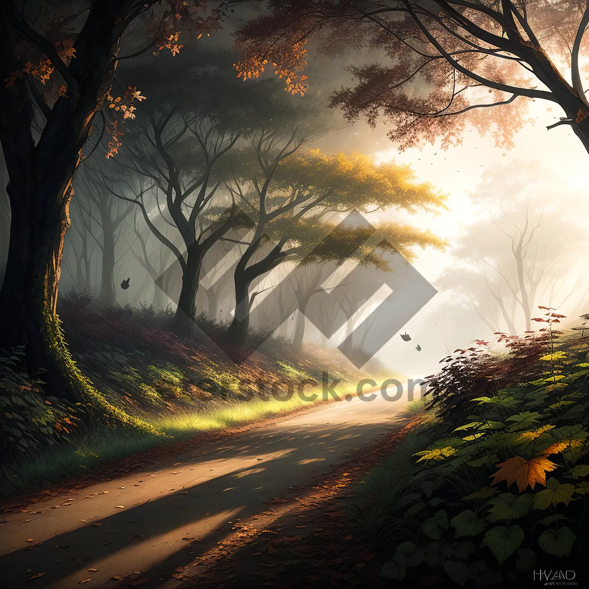 Picture of Sunset Drive through Tree-lined Countryside