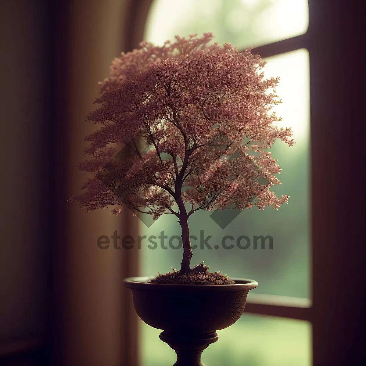 Picture of Bonsai Tree in Vase With Bird Feeder