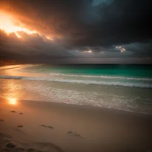 Golden Horizon: Serene Sunset Over Tropical Beach