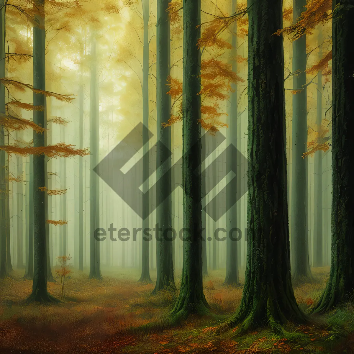 Picture of Enchanting Forest-Print Shower Curtain with Bamboo Accents